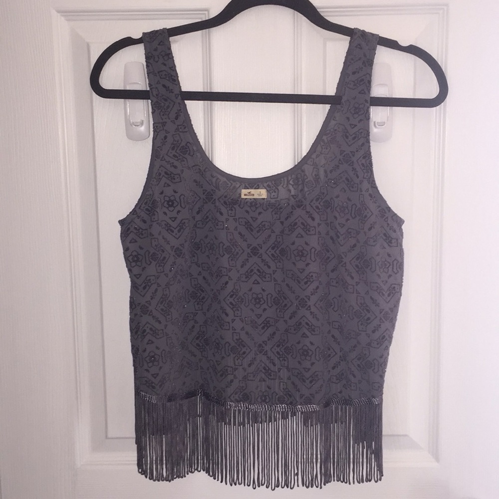 Hollister patterned, fringe tank top